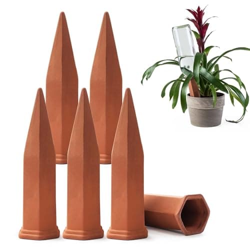 Modern Innovations Ceramic Terracotta Self Watering Spikes (6 Pack) Vacation Automatic Plant Waterer Devices, Indoor/Outdoor Planter Insert, Terra-Cotta Stakes for Potted Plants, Auto-Water System image