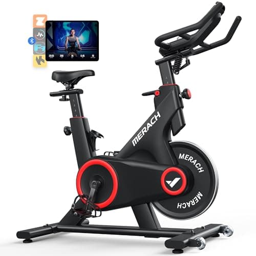 MERACH Auto Resistance Exercise Bike for Home, Bluetooth Stationary Bike with APP Data Tracking, Indoor Cycling Bike with Magnetic Resistance, SPD Pedals, Bottle Holder and 350lbs Weight Capacity image