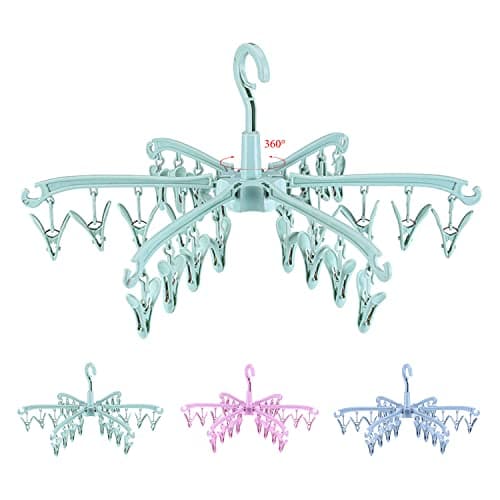 BONYCUST Foldable Drying Rack with 24 Clips for Drying Socks Lingerie Baby Clothes Drying Towels Rotatable Sock Drying Rack image