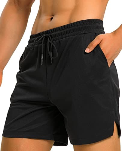 CNRUWE Mens Workout Running Shorts Lightweight Breathable Gym Athletic Shorts 5 inch Inseam Short Men with Zipper Pockets,Black L image