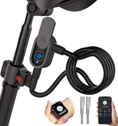 Fingerprint Bike Lock with Key, Anweller Heavy Duty Anti-Theft Weatherproof Keyless Bluetooth Digital Electronic Biometric Smart Cable Lock for Bicycle Scooter Accessories Outdoor Fence Gate image
