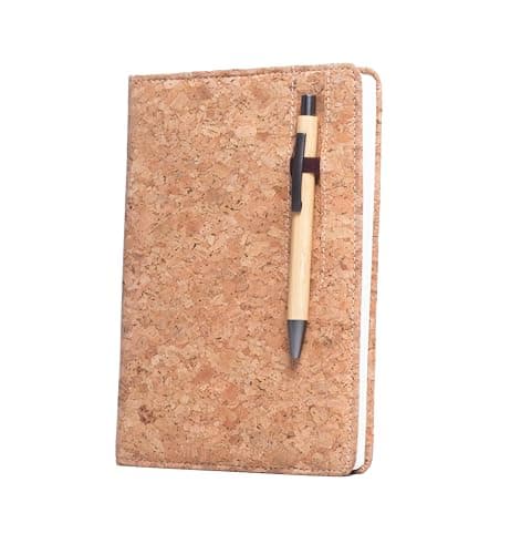 ECORA 100% Recycled Eco-Friendly Writing Notebook, Diary, Journal with Loop and Bamboo Pen | Lined, Hardbound, Smooth Cork Cover (192 Pages) | Premium Gift Stationary for School/College/Office Work image