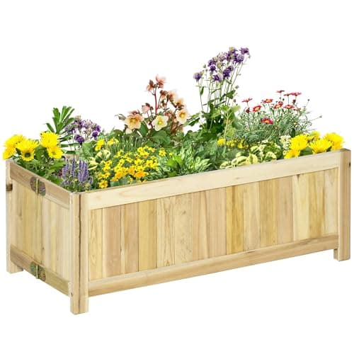 Outsunny Foldable Raised Garden Bed, Wooden Planter Box, Herb Garden Planter with Drainage Holes, for Backyard, Patio to Grow Vegetables, Herbs, and Flowers, 28'' x 12'' x 10" image