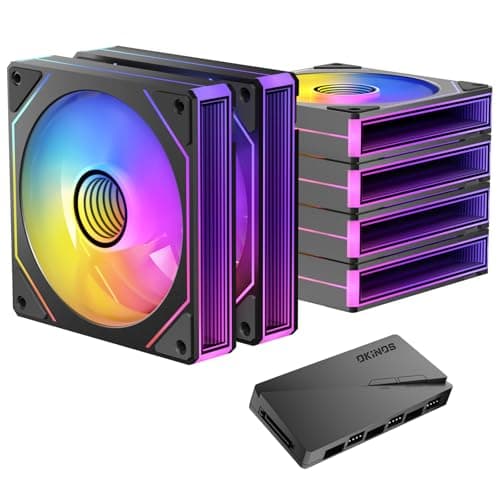 Okinos, 6 Pack RGB Fans, Infinity Mirror, Cable Connector 3 Pin 5V Addressable RGB Fans with Controller (Not Daisy Chain), PWM PC Fans 1800 RPM, 52.4 CFM, Infinity Series image