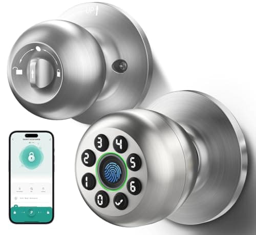 WREO Keypad Smart Door Knob Lock, Fingerprint Keyless Entry Door Lock with Handle for Front Door and Bedroom, Electronic Biometric Code Door Knob with APP, Auto Lock for Home Office Apartment Garage image