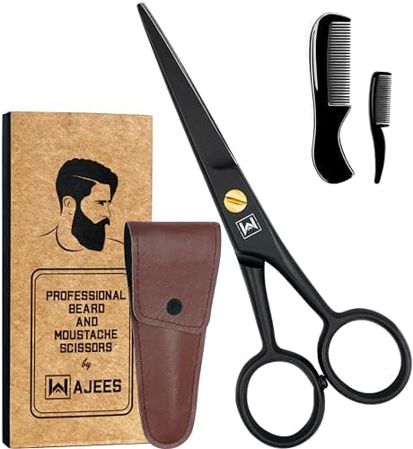 WAJEES Beard Scissors for Men A Complete Set of Grooming Scissors Men, 1 Mustache Comb, & 1 Beard Grooming Comb in a Carrying Pouch Perfect Mustache Scissors, Men’s Facial Hair Scissors image