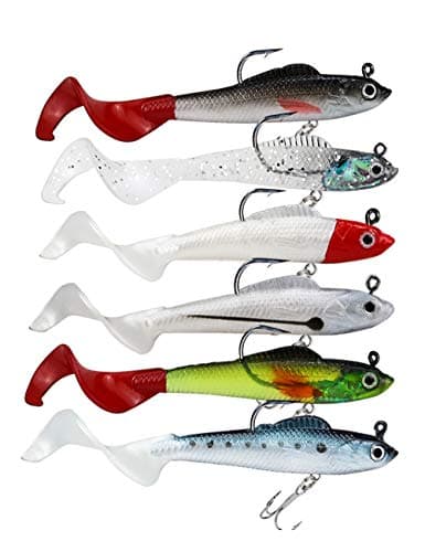 Facikono Lures for Bass Jig Head Soft Swimbait, 6-Pack 6 Colors Plastic Bait for Saltwater/Freshwater Fishing image