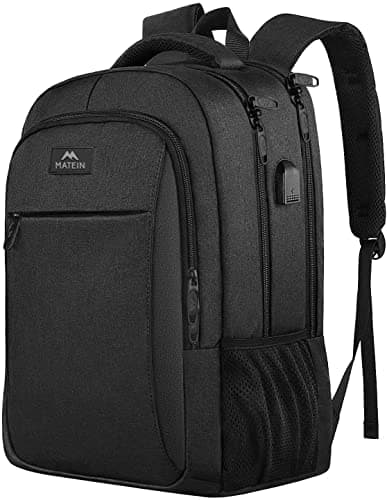 MATEIN Business Laptop Backpack, 15.6 Inch Travel Laptop Bag Rucksack with USB Charging Port, Water-Resistant Bag Daypack for Work College Computer Men Women Backpack, Black image
