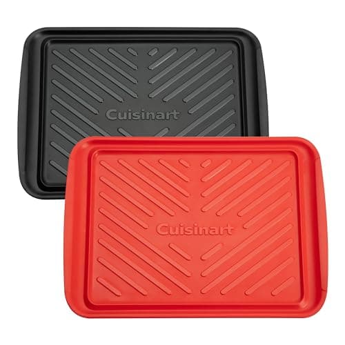 Cuisinart Grilling Prep and Serve Trays, 17x10.5 inch BBQ Safe for Food Handling, 2 Dishwasher Safe Nesting Trays Black and Red, Perfect Grilling Tray for Cooked and Raw Meat, Fits 6 Burgers image
