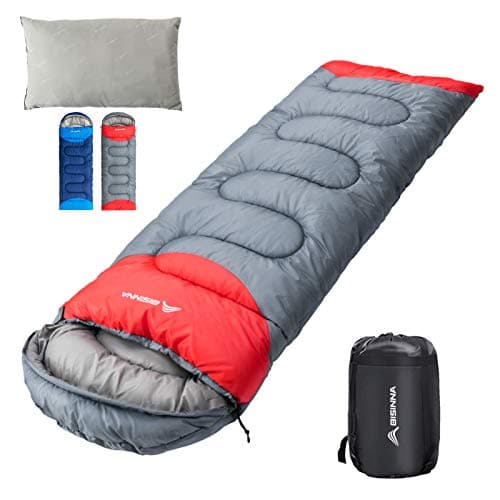 BISINNA Sleeping Bag with Pillow - 4 Season Backpacking Sleeping Bag Lightweight Waterproof Warm and Washable for Adults, Kids, Women, Men's Outdoors Camping, Hiking, Mountaineering(Right Zipper) image
