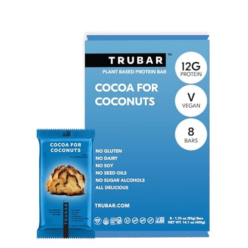 TRUBAR Vegan Protein Bar, Cocoa For Coconuts, Gluten Free, Plant Based Protein, Dairy Free, Non GMO, Soy Free, No Sugar Alcohols, 12G Protein, 12G Fiber, 23G Carb, On the Go Snack Bars, 8ct image