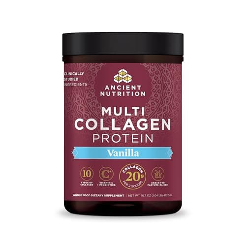 Ancient Nutrition Collagen Peptides Powder, Multi Collagen Protein, Women & Men, Vitamin C, Probiotics, Hydrolyzed Collagen, Supports Skin, Joints, Gut Health, Vanilla, 45 Servings image