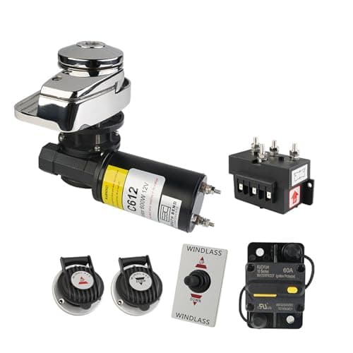 South Bend Components Vertical Windlass Anchor System - C612 600W 12V DC,1/4" HT G4 Chain-1/2 Inch (12mm) Rope 992 LB Pulling Power, 316 Stainless Steel Housing, Under-Deck Motor for Boats 20-35 ft image