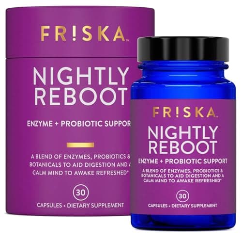 FRISKA Nightly Reboot Enzyme and Probiotics Supplement, Promotes Better Digestion and Sleep, Supports Gut Health for Men and Women, Melatonin, Chamomile, 30 Capsules image