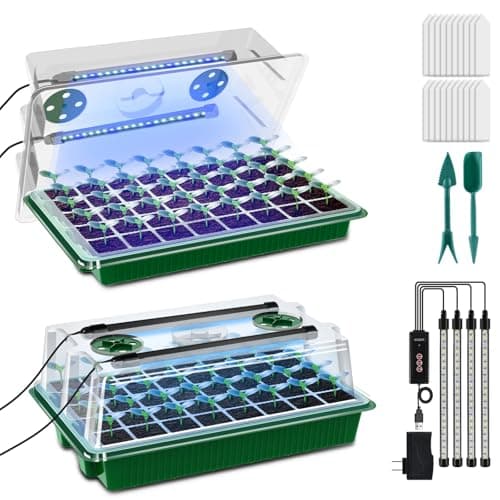 AONYIYI Seed Starter Tray with Grow Light,2 Pack 80 Cells Smart Timer Seedling Starter Kit with Humidity Dome,Adjustable Brightness Plant Germination Trays with 10 Labels image
