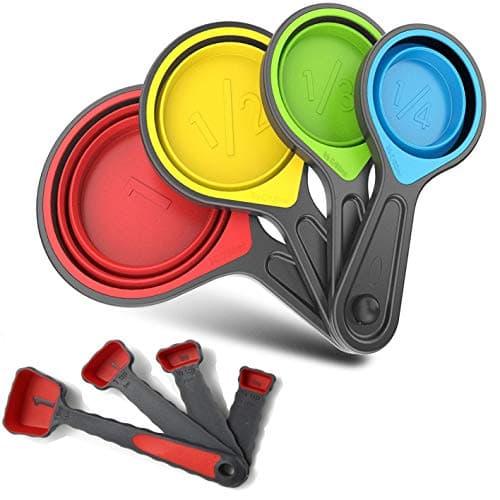 Collapsible Silicone Soft Measuring Cups and Measuring Spoons,8 pieces Portable Food Grade Silicone Measurement Cup for Liquid & Dry Measuring Baking &Utensils & Travel Measuring Cup，space saver image