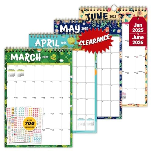 Decorably 18 Months Colorful 2025 Calendar Wall Hanging January 2025 to June 2026, 10x14.5in Spring-Bound Hanging Monthly Wall Calendar for Office and Home Planning and Organizing image