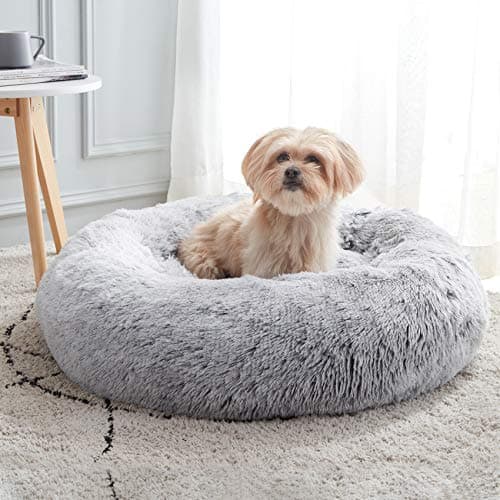 WESTERN HOME WH Calming Dog & Cat Bed, Anti-Anxiety Donut Cuddler Warming Cozy Soft Round Bed, Fluffy Faux Fur Plush Cushion Bed for Small Medium Dogs and Cats (20"/24"/27") image