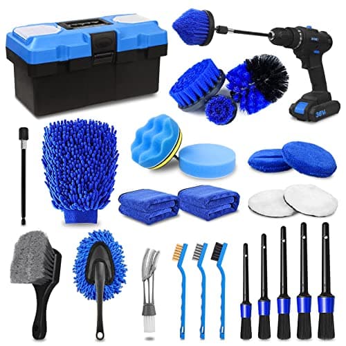 27Pcs Car Detailing Kit, Car Detailing Brush Set, Auto Detailing Drill Brush Set, Car Detailing Brushes, Car Wash Kit, Car Accessories, Car Cleaning Tools Kit for Interior, Exterior, Wheels image