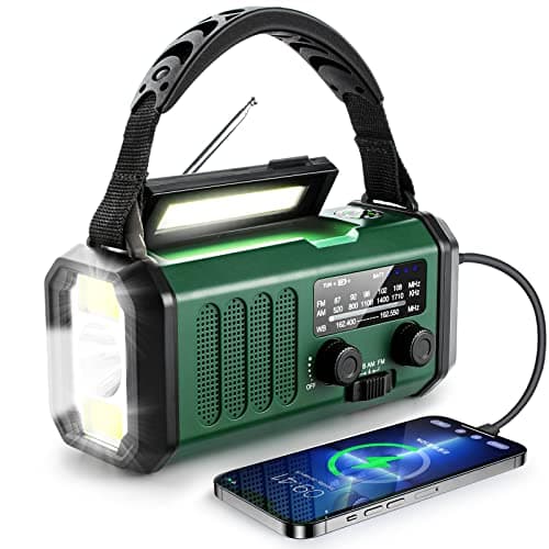 10000mAh Hand Crank Emergency Radio, NOAA Weather Radio with AM/FM & solar Radio, Rechargeable Battery, Flashlight & Reading Light, SOS Alarm, Compass Cell Phone Charger for Indoor Outdoor Emergencies image