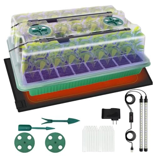 MQHUAYU Seed Starter Trays with Heating Mat, 40 Cell Seeding Starter Kit with Grow Light, Smart Timer, Germination Kit with Humidity Dome for Indoor Gardening, Seed Starting, Cloning Plants image
