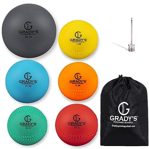 Soft Shell Weighted Ball Set 32, 21, 14, 7, 5, and 3.5oz-Pitching/Throwing Velocity Training for Baseball and Softball/Seams or No Seams (with Seams) image