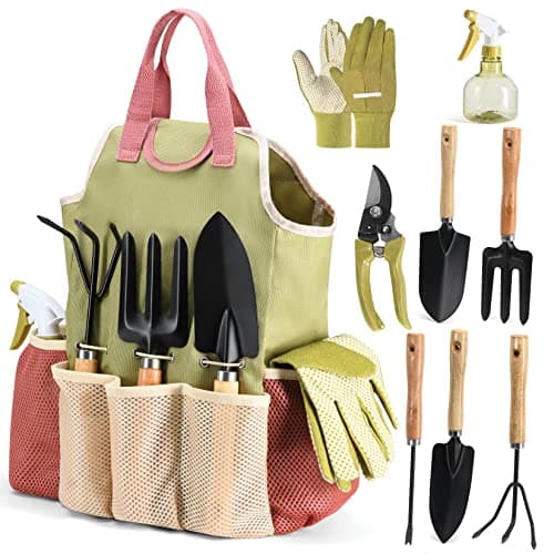 Gardening Tools Set of 10 - Complete Heavy Duty Garden Tools Set with Fashion Handbag image