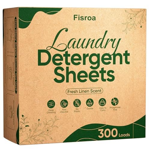 Travel Laundry Detergent Sheets Fisroa 300 Loads Eco-friendly Washing Detergent Sheets Plastic-Free Washer Sheets, Fresh Linen Scent Liquidless Laundry Sheets Strips for Camping Dorm image