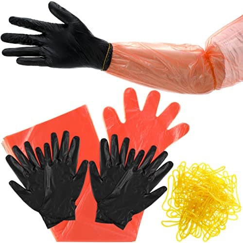 Zhanmai 24 Pairs Field Dressing Gloves Deer Gut Mittens Hunting Cleaning Gloves Include Hunting Long Gloves and Black Short Dressing Gutting Gloves for Gutting Field Kit Accessories(Orange) image