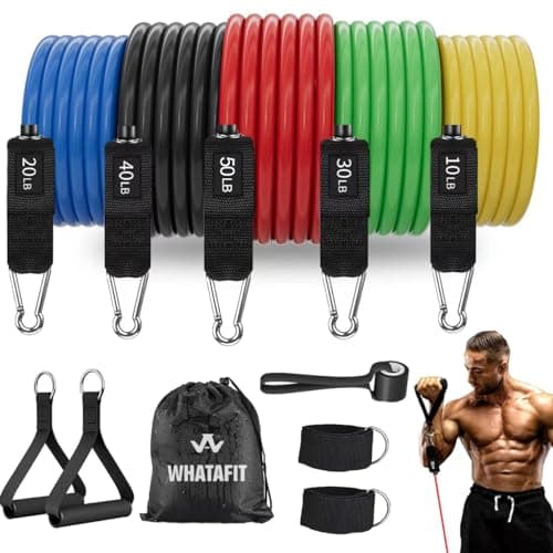 WHATAFIT Resistance Bands, Exercise Bands，Resistance Bands for Working Out, Work Out Bands with Handles for Men and Women Fitness, Strength Training Home Gym Equipment image