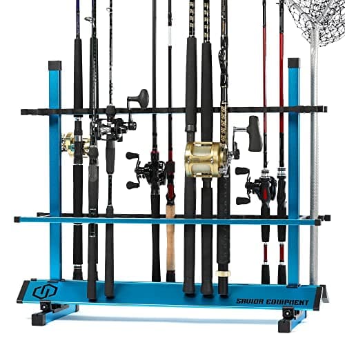 Savior Equipment Fishing Rod Rack Holder Organizer, Lightweight Aluminum Vertical Fish Pole Garage Storage Ground Display Stand, Hold Up to 36 Slots Fresh Salt Water Spinning Rods & Reel Combo, Blue image