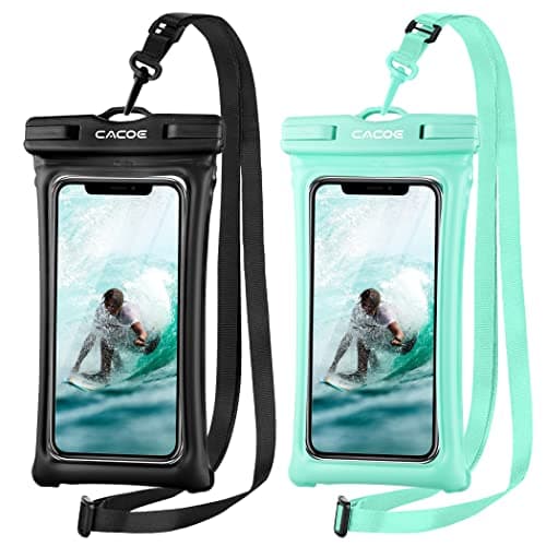 CACOE [Floatable] Floating Universal IPX8 Waterproof Phone case 2 Pack-Up to 7.0",Adjustable Lanyard Phone Pouch,Cellphone Dry Bags for Vacation Beach Pool Kayak Cruise Travel Essentials（Black+Green） image