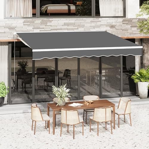 U-MAX Awnings for Patio, 13'x9.8' Retractable Awning Cover Sun Shade Shelter, 280g/m² Premium Polyester with PU Coating Fabric Outdoor Door Window Awning for Deck, Home, Backyard, Balcony, Grey image