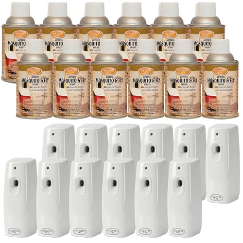 Country Vet Mosquito+Fly Metered Spray Refill (Case of 12) & Automatic Metered Dispenser (Case of 12) - 342033CVA - Great for Barns, Stables, Farms, Stalls and Outdoor Insect/Fly Prevention image