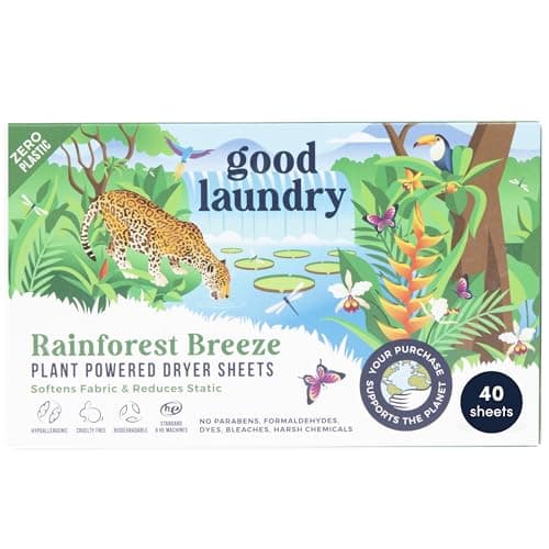 Good Laundry - Rainforest Breeze Scented Dryer Sheets, Reduce Static, Infused with Essential Oils, No Harsh Chemicals, Biodegradable, Hypoallergenic, No Plastic - Based in the USA image