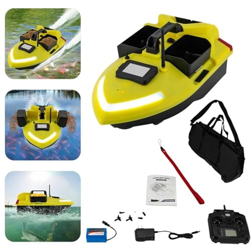 IOENC RC Fishing Boat 2.4GHz Bait Boat High Speed RC Fishing Bait Boat for Ocean Lake Fishing, 500M Range 40 Points, with 12000mAh Lithium Battery, 4.41lbs Load, Cruise Control (Yellow) image