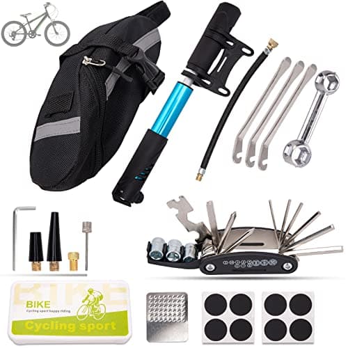 Bike Repair Tool Kit & Bicycle Repair Kit Bag, Bike Repair Kit Portable Bike Tire Repair Tool Kit with 16-in-1 Tools, Bike Tire Patch Kit, 120 Psi Mini Pump, Tyre Levers for Mountain/ Road Bike Repair image