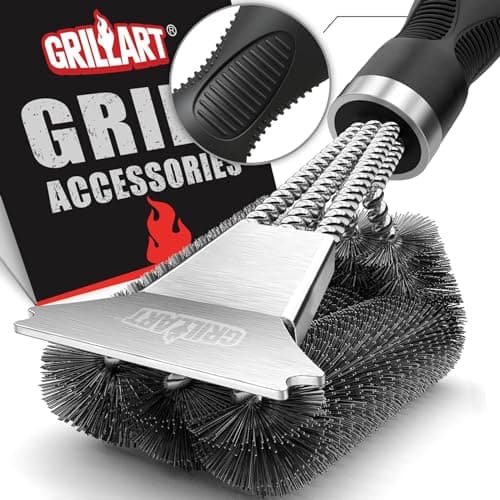 GRILLART Grill Brush and Scraper, Extra Strong BBQ Cleaner Accessories, Safe Wire Bristles Barbecue Triple Scrubbers Cleaning Brush for Gas/Charcoal Grilling Grates, Wizard Tool BR-8115 image
