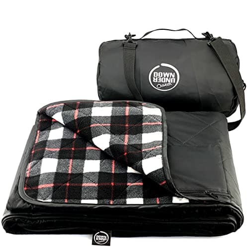DOWN UNDER OUTDOORS Large Waterproof Windproof Extra Thick 350 GSM Quilted Fleece Stadium Blanket, Machine Washable Camping Picnic & Outdoor, Beach, Baseball,Dog, 82 x 55 (Black & White Check) image