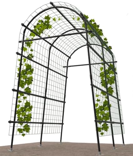 Garden Arch Trellis 7FT Extra Tall Polyethylene-Coated Stainless Steel Garden Trellis for Climbing Plants Outdoor Garden Trellis Arch for Cucumber Trellis, Gardening Trellis with Clips Trellis Netting image