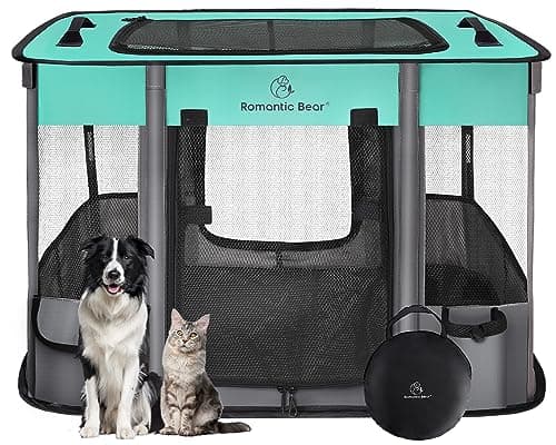 Dog Playpen,Pet Playpen,Foldable Dog Cat Playpens,Portable Exercise Kennel Tent Crate,Water-Resistant Breathable Shade Cover, Indoor Outdoor Travel Camping Use for Small Animals with Carrying Case(M) image