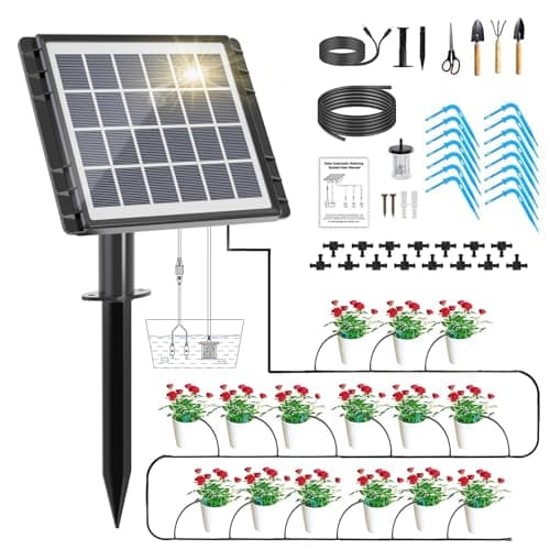 HEKIWAY 49FT Solar Drip Irrigation System, Auto Watering Kit for 15 Pots, Solar-Powered Plant Watering, 25 Timer Modes, 900ml/min Flow Indoor/Outdoor Garden, Balcony & Patio Irrigation System image