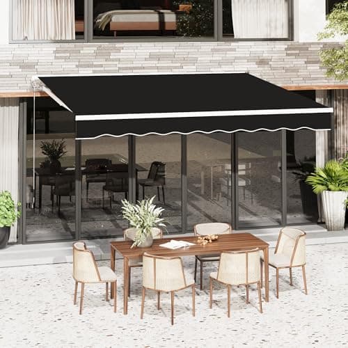 U-MAX Awnings for Patio, 10'x8' Retractable Awning Cover Sun Shade Shelter, 280g/m² Premium Polyester with PU Coating Fabric Outdoor Door Window Awning for Deck, Home, Backyard, Balcony, Black image