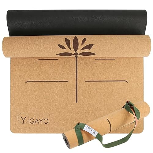 Premium Yoga Cork Mat | 5mm Thick Natural Tree Rubber Base and Bigger Mat for Extra Support, Alignment lines for Guidance | Non-Slip, Natural & Eco-friendly, Your Ultimate Eco-Friendly Yoga Companion image