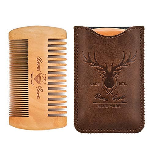 Menesia Wooden Comb with Durable Case - Fine & Coarse Teeth, Pocket Comb for Beards, Mustaches & Hair, Brown Deer Design image