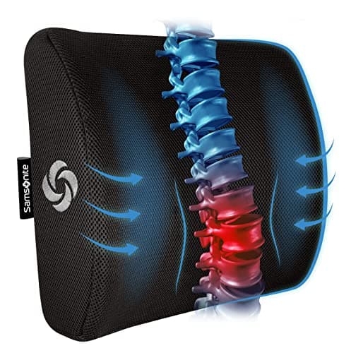 SAMSONITE Lumbar Support Pillow For Office Chair and Car Seat, Perfectly Balanced Memory Foam, Versatile Use Lower Back Cushion image