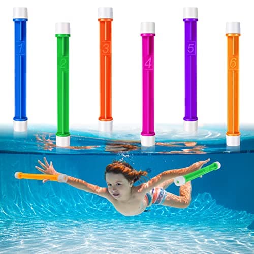 6 Pcs Underwater Pool Diving Toys Dive Sticks Plastic Swimming Toys for Summer Teens Adults Learning to Swim Game, 6 Colors image