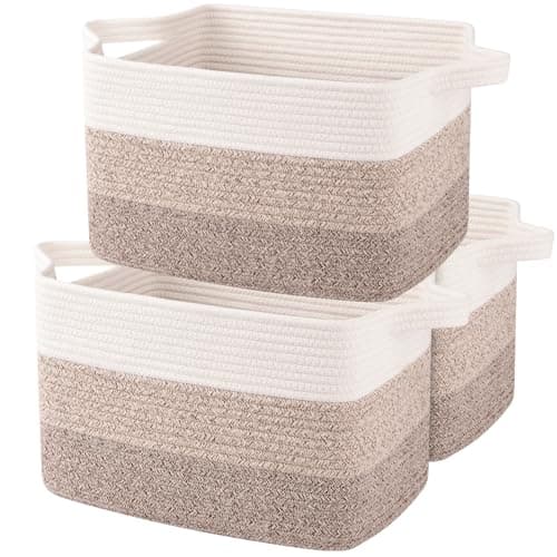 OIAHOMY Storage Basket, Woven Baskets for Storage, Cotton Rope Basket for toys,Towel Baskets for Bathroom - Pack of 3, Gradient Yellow image