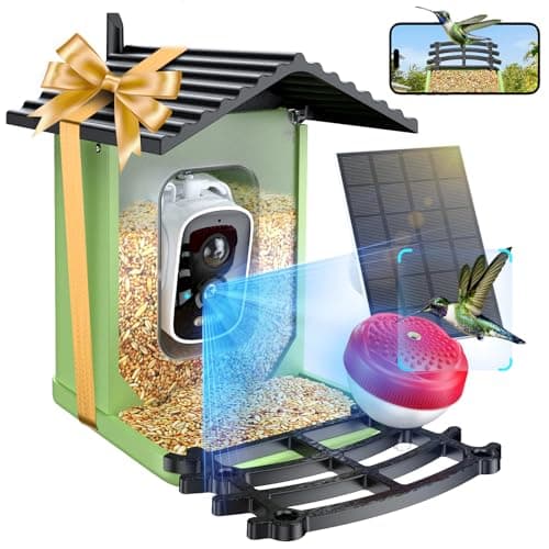 OPOWO Bird Feeder with Camera, 2K HD AI Identify Smart Bird House Camera with Solar Powered, Live View, Instant Arrival Alerts, Auto Capture Video for Outside, Supports 2.4GHz Wi-Fi Only, Green&Black image