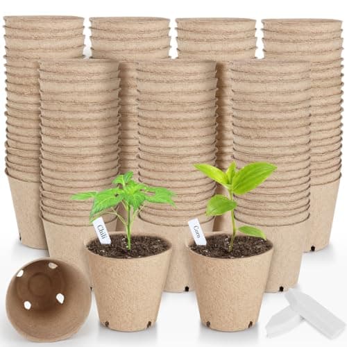 ModaSin 130 Pcs Organic Peat Pots, 3.15 Inch Nursery Pot, Round Plant Seedling Pots with Drainage Holes, Small Seed Starting Starter Tray Bulk, Garden Germination Container with 130 Planting Labels image